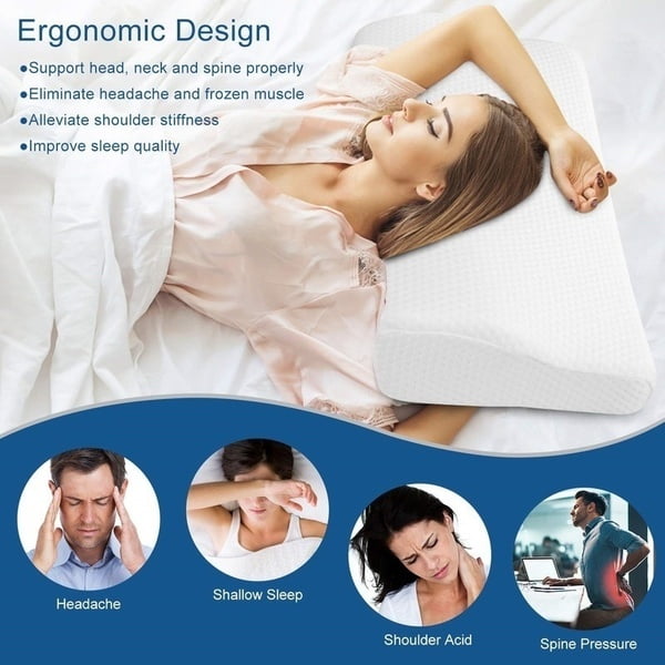 Cervical Bed Pillow for Back Side Sleepers Stomach Coolux Memory Foam Pillow Contour Sleeping Pillows Support for Neck Pain WhiteGrey, Memory Foam Cervical Bed Pillow for Back Side Sleepers Stomach Coolux Memory Foam Pillow Contour Sleeping Pillows Support for Neck Pain WhiteGrey, Memory Foam